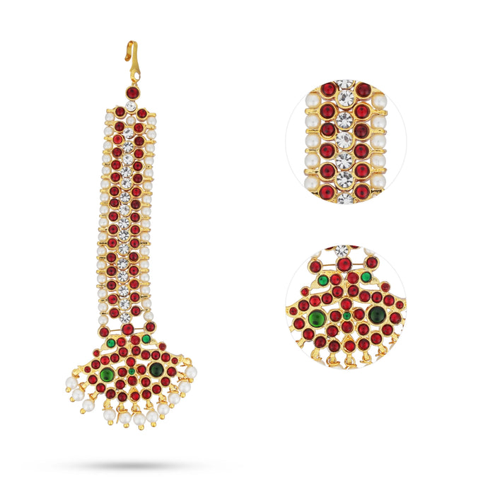 Kemp Nethi Chutti - 7 Inches | Kemp Stone Jewellery/ Single Line Pearl Mangtika for Women