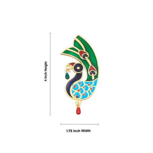 Stone Earring Pair - 4 x 1.75 Inches | Peacock Design Stud Earring/ Mayurakrit Kundal Karnapathiram for Deity - Head & Face Accessories