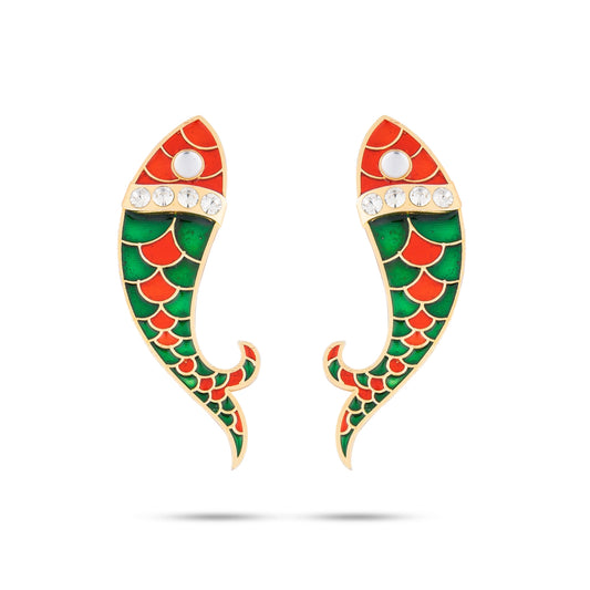Earring Pair - 2.5 x 1 Inches | Matsyakar Kundal/ Stud Earring/ Karnapathiram for Deity/ Assorted Colour - Head & Face Accessories