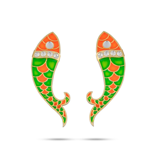 Earring Pair - 3 x 1 Inches | Matsyakar Kundal/ Stud Earring/ Karnapathiram for Deity/ Assorted Colour - Head & Face Accessories