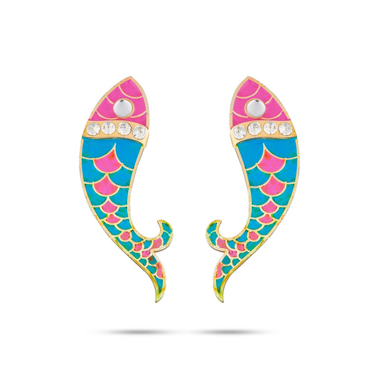 Earring Pair - 4 x 1.25 Inches | Matsyakar Kundal/ Stud Earring/ Karnapathiram for Deity/ Assorted Colour - Head & Face Accessories