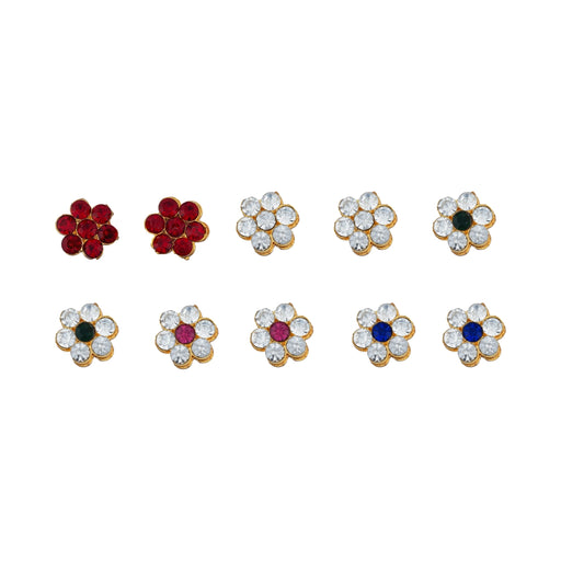 Stone Pottu Set - 10 Pcs | Stone Bindi/ Stone Tilak for Deity/ Assorted Colours - Head & Face Accessories