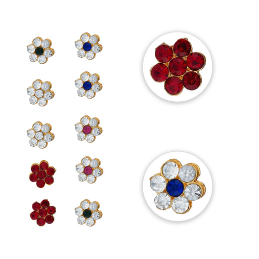 Stone Pottu Set - 10 Pcs | Stone Bindi/ Stone Tilak for Deity/ Assorted Colours - Head & Face Accessories