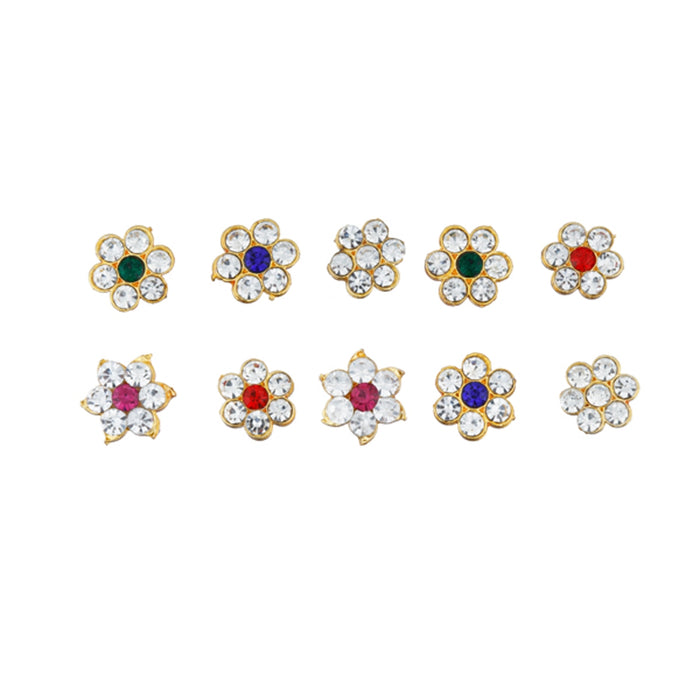 Stone Pottu Set - 10 Pcs | Stone Bindi/ Stone Tilak for Deity/ Assorted Colours - Head & Face Accessories