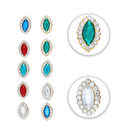 Stone Pottu Set - 10 Pcs | Stone Bindi/ Stone Tilak for Deity/ Assorted Colours - Head & Face Accessories