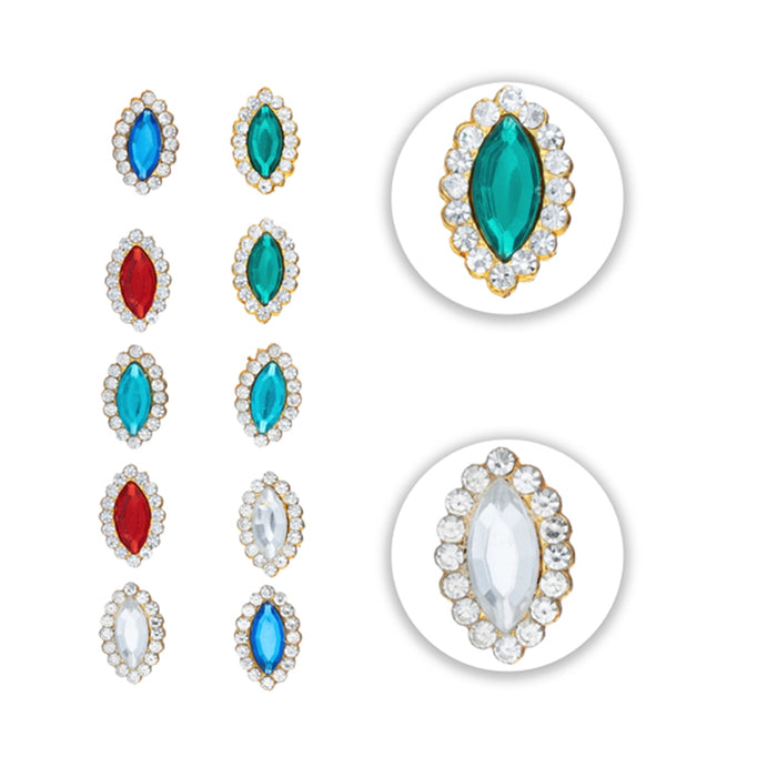 Stone Pottu Set - 10 Pcs | Stone Bindi/ Stone Tilak for Deity/ Assorted Colours - Head & Face Accessories