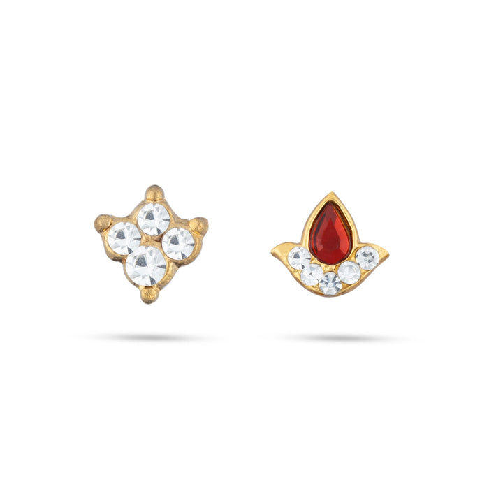 Stone Earings With Tilak Set | 4 Pcs/ Karnapathakkam/ Multicolour Stone Ear Set With Pottu for Deity - Head & Face Accessories