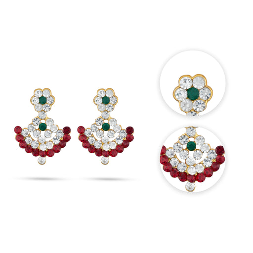 Stone Earings With Tilak Set | 4 Pcs/ Karnapathakkam/ Multicolour Stone Ear Set With Pottu for Deity - Head & Face Accessories