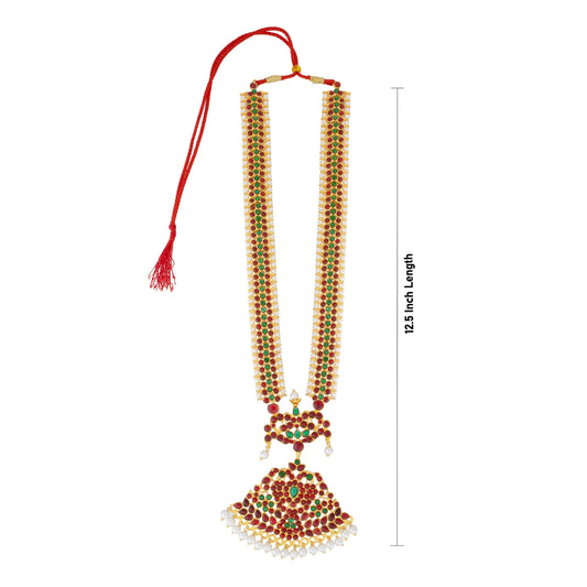 Kemp Stone Haram - 12.5 Inches | Long Multi Colour Stone Necklace/ Kemp Jewellery for Dance - Bharatanatyam Jewellery
