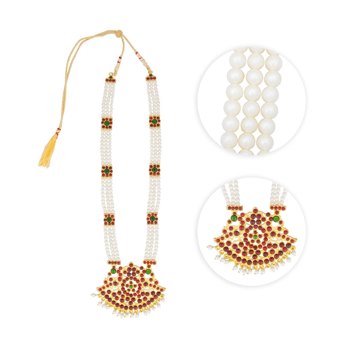 Kemp Moti Haram - 11.5 Inches | 3 Line Long Necklace/ Moti Jewellery for Dance - Bharatanatyam Jewellery