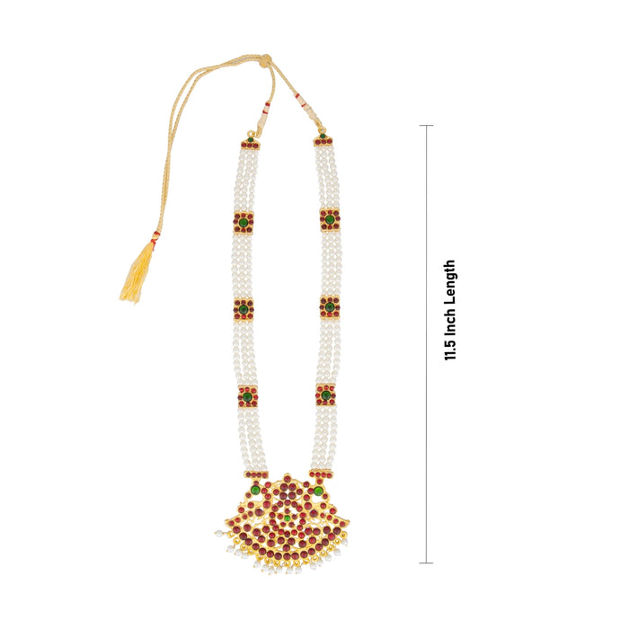 Kemp Moti Haram - 11.5 Inches | 3 Line Long Necklace/ Moti Jewellery for Dance - Bharatanatyam Jewellery
