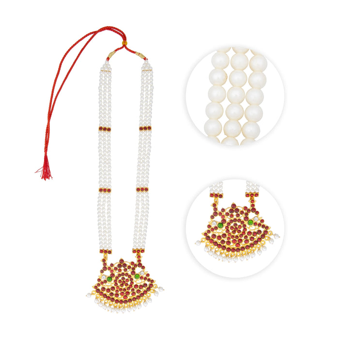 Kemp Moti Haram - 11.5 Inches | 3 Line Long Necklace/ Moti Jewellery for Dance - Bharatanatyam Jewellery