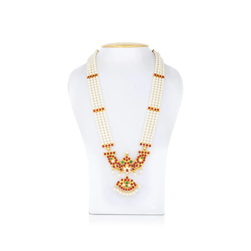 Moti Mala - 11 Inches | Stone Mala/ Pearl Moti Mala for Deity - Bharatanatyam Jewellery