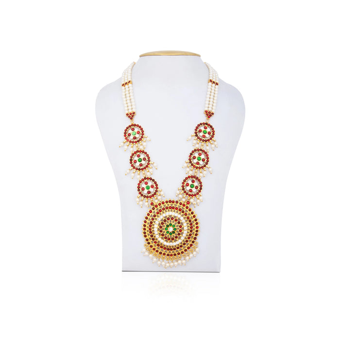 Kemp Moti Haram - 11 Inches | 3 Line Long Necklace/ Moti Jewellery for Dance - Bharatanatyam Jewellery