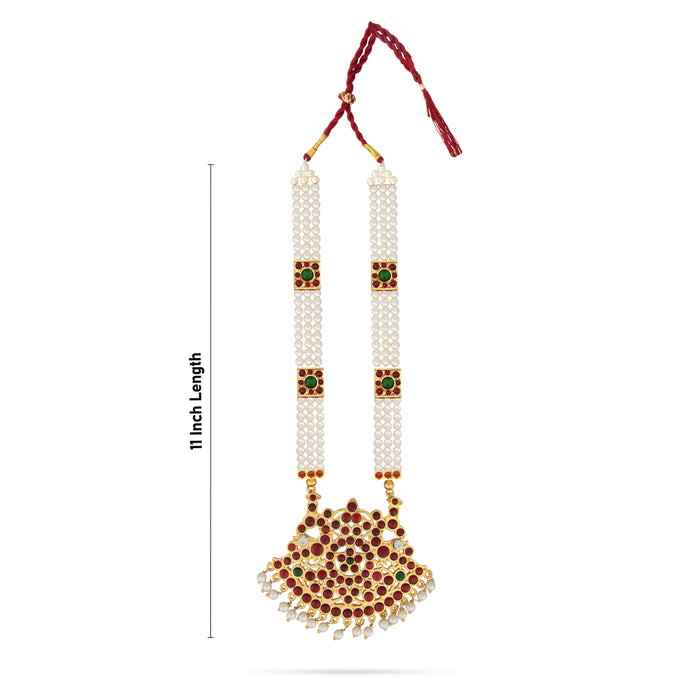Kemp Moti Haram - 11 Inches | 3 Line Long Necklace/ Moti Jewellery for Dance - Bharatanatyam Jewellery