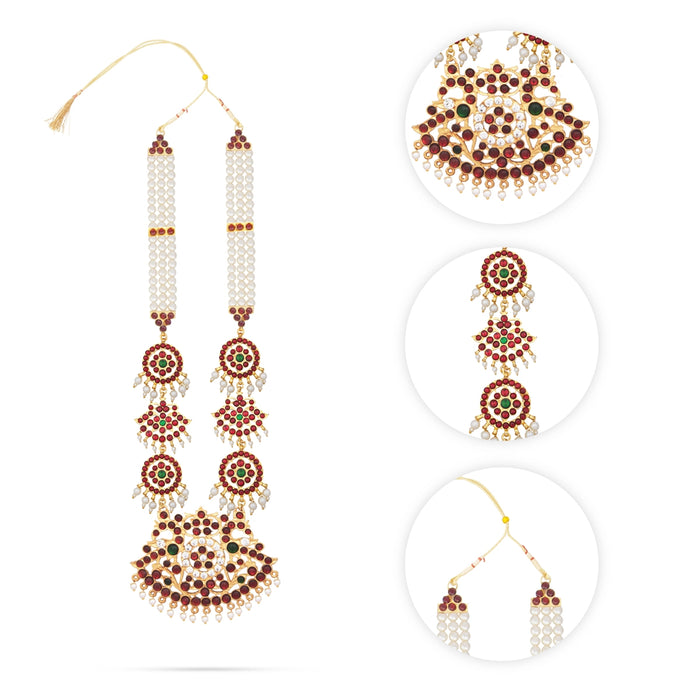 Kemp Moti Haram - 11 Inches | 3 Line Long Necklace/ Moti Jewellery for Dance - Bharatanatyam Jewellery