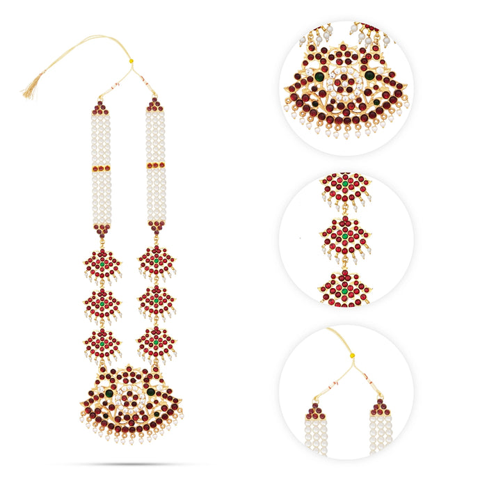 Kemp Moti Haram - 11 Inches | 3 Line Long Necklace/ Moti Jewellery for Dance - Bharatanatyam Jewellery