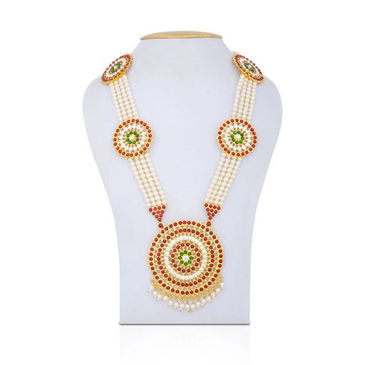 Kemp Moti Haram - 13 Inches | Long 4 Line Moti Necklace/ Moti Jewellery for Dance - Bharatanatyam Jewellery