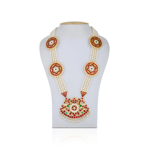 Kemp Moti Haram - 13 Inches | Long 4 Line Moti Necklace/ Moti Jewellery for Dance - Bharatanatyam Jewellery