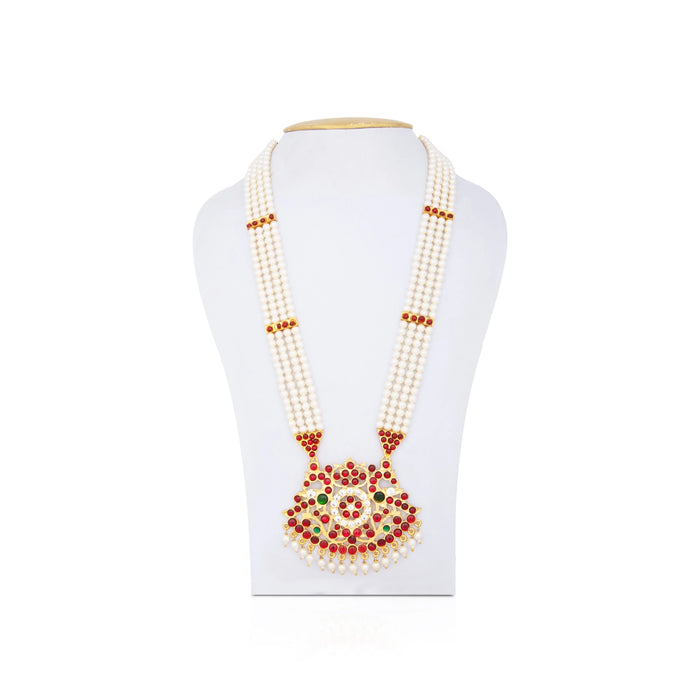 Kemp Moti Haram - 13 Inches | Long 4 Line Moti Necklace/ Kemp Jewellery for Dance - Bharatanatyam Jewellery