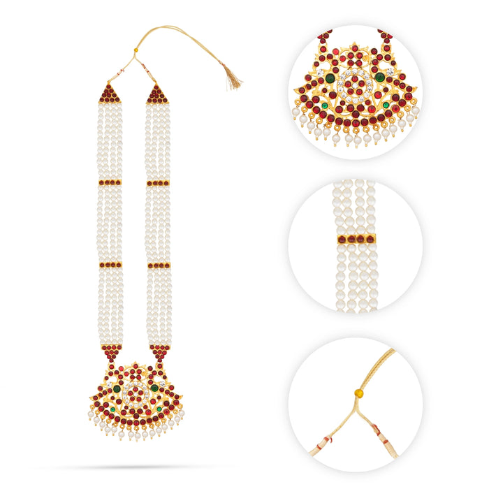 Kemp Moti Haram - 13 Inches | Long 4 Line Moti Necklace/ Kemp Jewellery for Dance - Bharatanatyam Jewellery