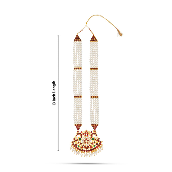 Kemp Moti Haram - 13 Inches | Long 4 Line Moti Necklace/ Kemp Jewellery for Dance - Bharatanatyam Jewellery