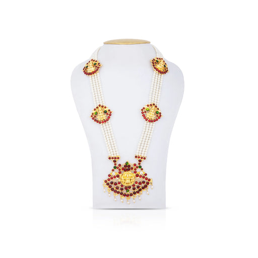 Kemp Moti Haram - 13 Inches | Long 4 Line Moti Necklace/ Kemp Jewellery for Dance - Bharatanatyam Jewellery