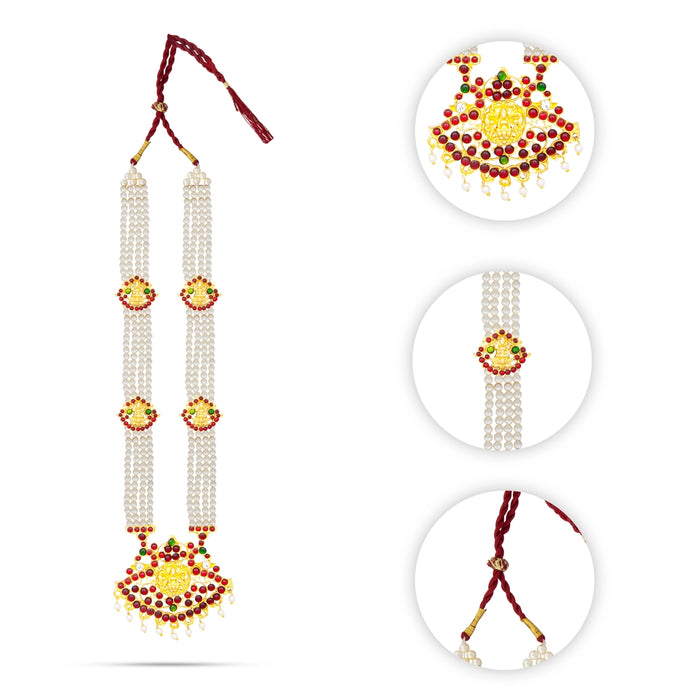 Kemp Moti Haram - 13 Inches | Long 4 Line Moti Necklace/ Kemp Jewellery for Dance - Bharatanatyam Jewellery