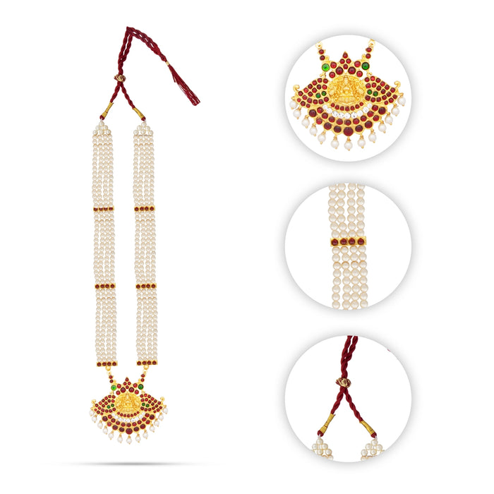 Kemp Moti Haram - 13 Inches | Long 4 Line Moti Necklace/ Kemp Jewellery for Dance - Bharatanatyam Jewellery
