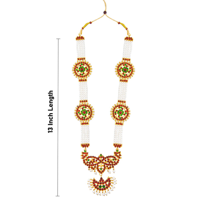 Kemp Moti Haram - 13 Inches | Long 4 Line Moti Necklace/ Kemp Jewellery for Dance - Bharatanatyam Jewellery