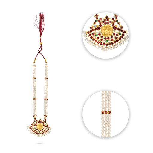 Kemp Moti Haram - 12 Inches | Kemp 3 Line Long Necklace/ Multi Colour Stone Jewellery for Dance - Bharatanatyam Jewellery