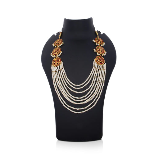 Kemp Moti Haram - 10 Inches | 7 Line Moti Necklace/ Kemp Jewellery for Dance - Bharatanatyam Jewellery