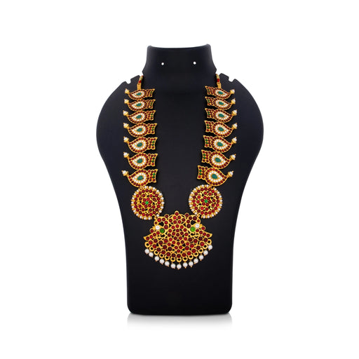 Kemp Stone Haram - 10.5 Inches | Mango Design Long Stone Necklace/ Kemp Jewellery for Dance - Bharatanatyam Jewellery