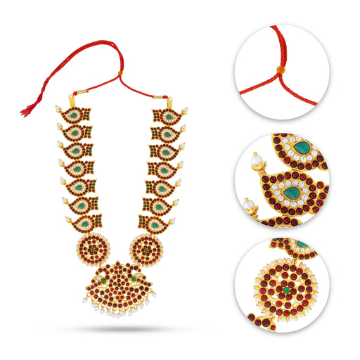 Kemp Stone Haram - 10.5 Inches | Mango Design Long Stone Necklace/ Kemp Jewellery for Dance - Bharatanatyam Jewellery
