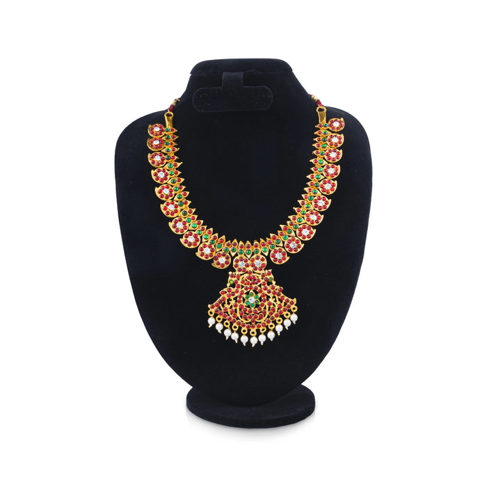 Kemp Stone Necklace - 7.5 Inches | Mango Design Jewellery/ Multi Coloured Stone Necklace for Dance - Bharatanatyam Jewellery