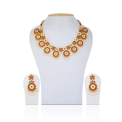 Kemp Stone Necklace Earring Set - 4.5 Inches | Stone Haram and Earing/ Stone Jewellery for Dance - Bharatanatyam Jewellery