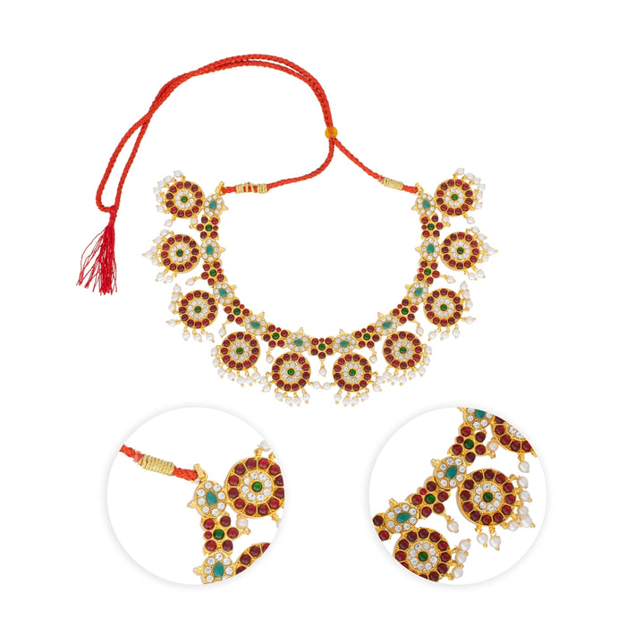 Kemp Stone Necklace Earring Set - 4.5 Inches | Stone Haram and Earing/ Stone Jewellery for Dance - Bharatanatyam Jewellery