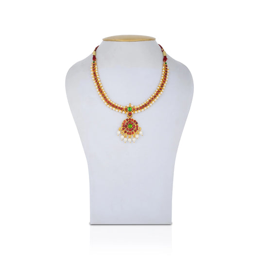 Kemp Stone Necklace - 4.5 Inches | Multicolour Stone Jewellery/ Kemp Jewellery for Dance - Bharatanatyam Jewellery