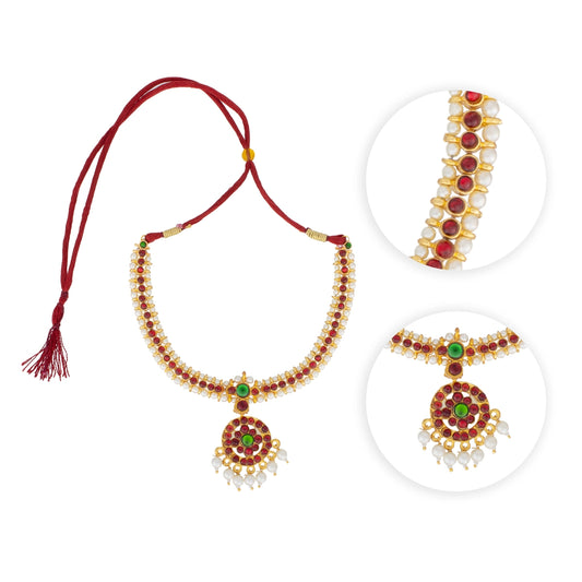 Kemp Stone Necklace - 4.5 Inches | Multicolour Stone Jewellery/ Kemp Jewellery for Dance - Bharatanatyam Jewellery