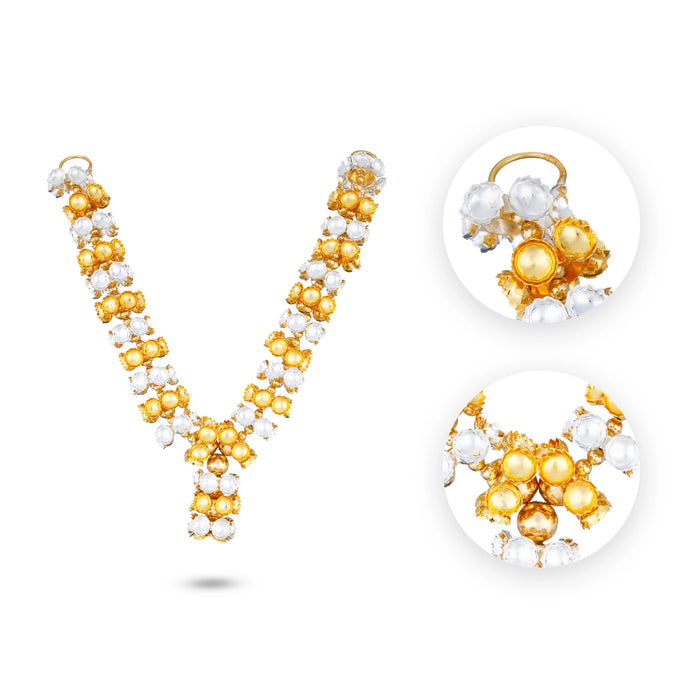 Stone Mala - 8 Inches | Lotus Design Stone Necklace/ Gold Polish Jewellery for Deity - Neck & Body Accessories