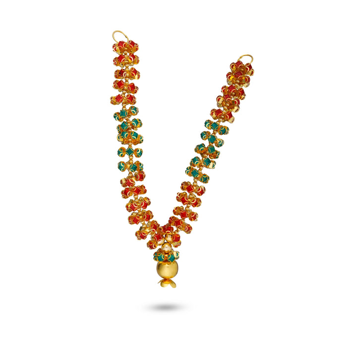 Stone Mala - 8 Inches | Lotus Design Beads Necklace/ Gold Polish Jewellery for Deity - Neck & Body Accessories