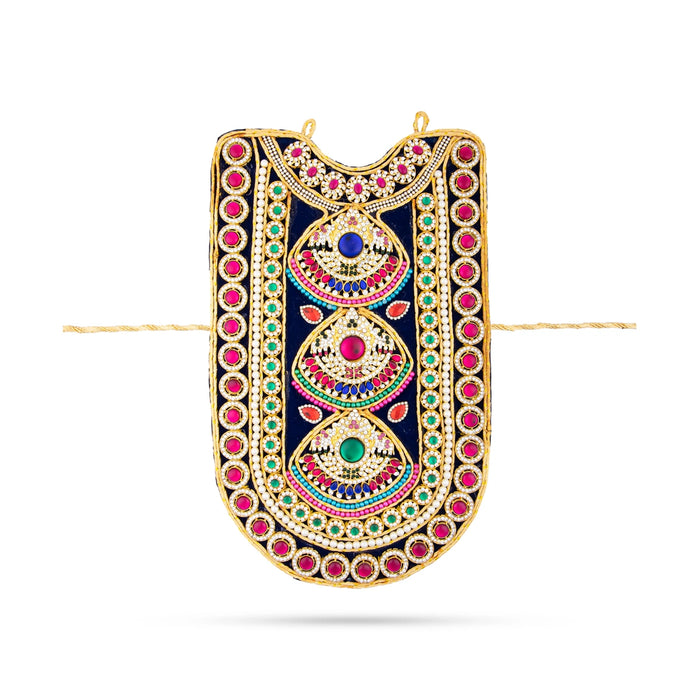 Stone Haram - 12 x 8.25 Inches | Velvet Artificial Jewelry/ Stone Necklace/ Multicolour Stone Jewellery for Deity - Neck & Body Accessories