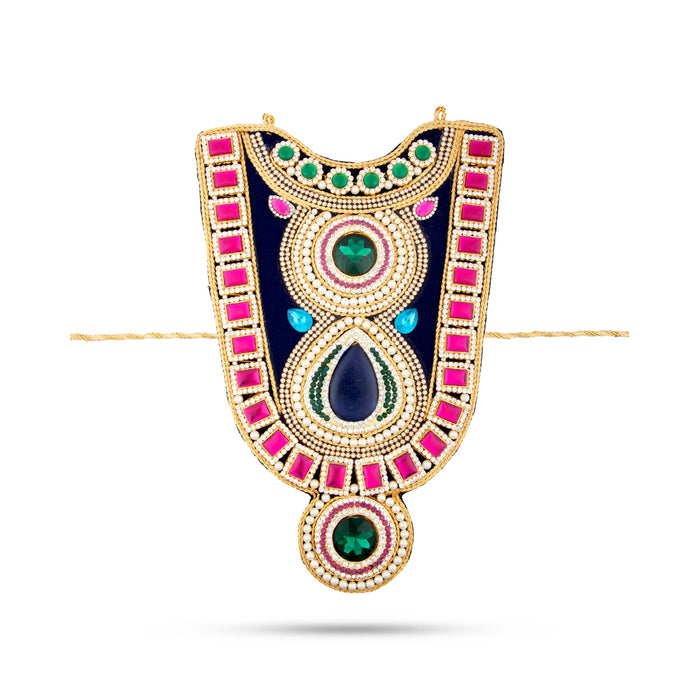 Stone Haram - 9 x 8 Inches | Velvet Artificial Jewelry/ Stone Necklace/ Multicolour Stone Jewellery for Deity - Neck & Body Accessories