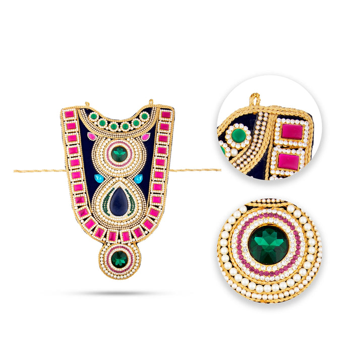 Stone Haram - 9 x 8 Inches | Velvet Artificial Jewelry/ Stone Necklace/ Multicolour Stone Jewellery for Deity - Neck & Body Accessories