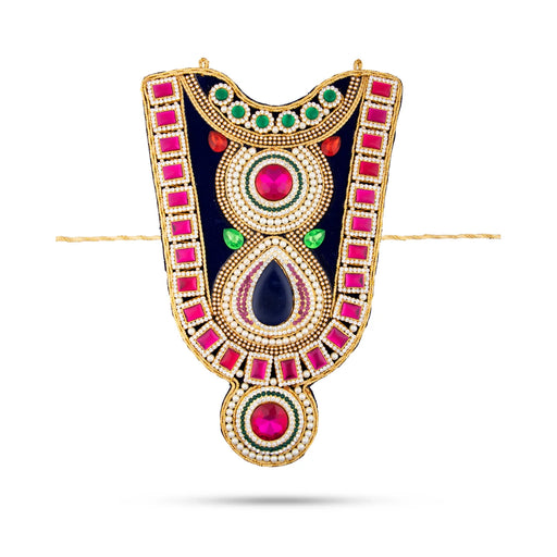 Stone Haram - 9 x 8 Inches | Velvet Artificial Jewelry/ Stone Necklace/ Multicolour Stone Jewellery for Deity - Neck & Body Accessories