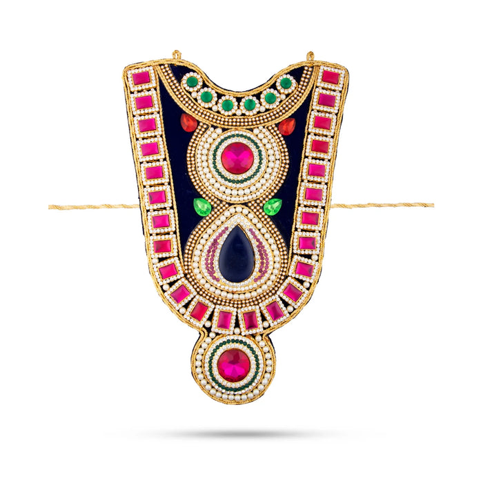 Stone Haram - 9 x 8 Inches | Velvet Artificial Jewelry/ Stone Necklace/ Multicolour Stone Jewellery for Deity - Neck & Body Accessories