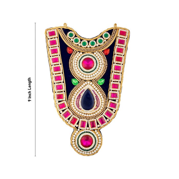 Stone Haram - 9 x 8 Inches | Velvet Artificial Jewelry/ Stone Necklace/ Multicolour Stone Jewellery for Deity - Neck & Body Accessories