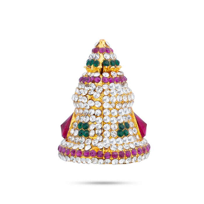 Full Crown - 1.5 X 1.25 Inches | Multicolour Stone Kireedam/ Mukut/ Kiridam For Deity Decoration - Head & Face Accessories