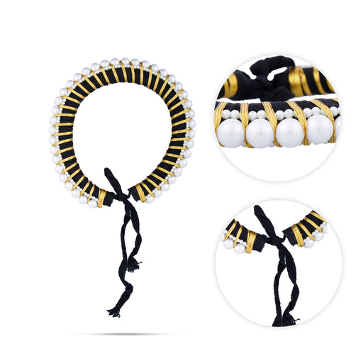 Hair Ring Juda - 6.5 Inches | Moti Beads Hair Accessory/ Black Hair Bun for Deity - Head & Face Accessories