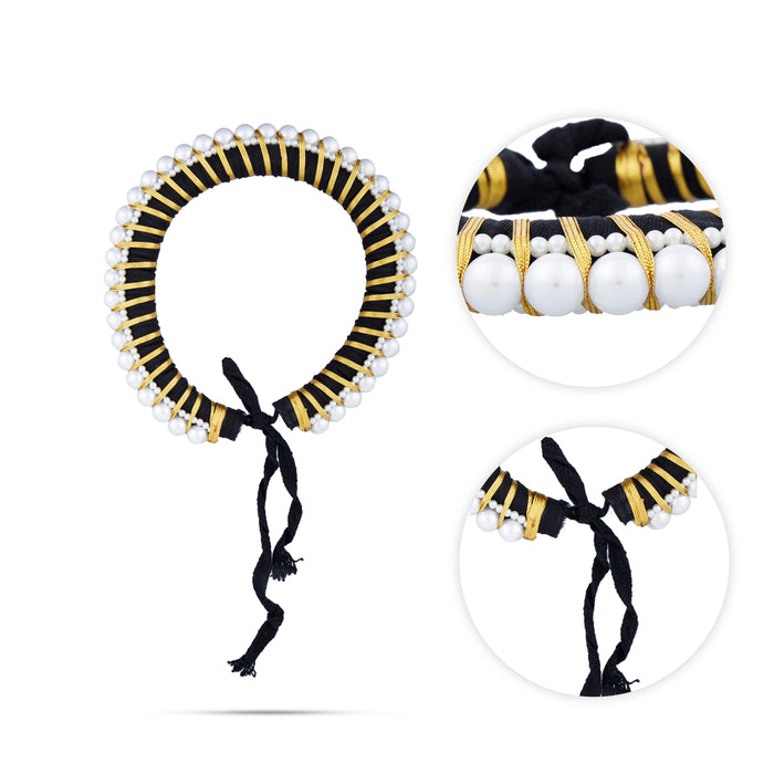 Hair Ring Juda - 6.5 Inches | Moti Beads Hair Accessory/ Black Hair Bun for Deity - Head & Face Accessories